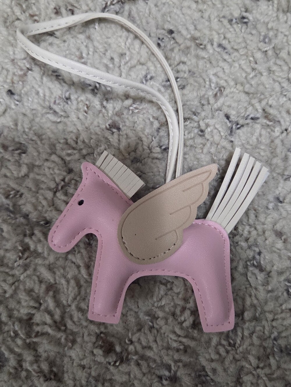 Pegasus Horse Bag Charm Pink Beige White Leather Tassel Keychain Purse Charm